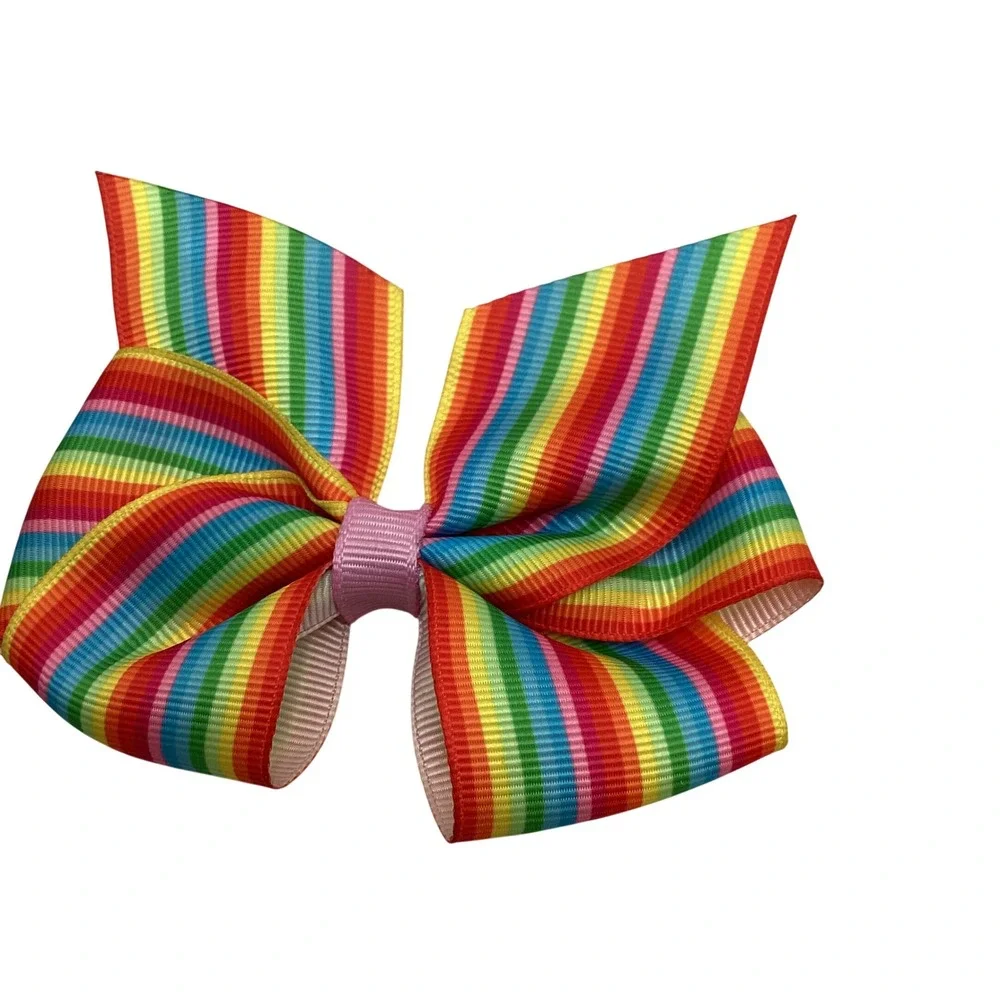 Set of 4 Grosgrain Ribbon Hair Bows Rainbow Gingham Floral Alligator Clips Mixed
